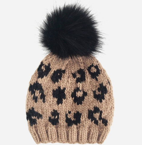 The Blueberry Hill Cheetah Hand Knit Hat - Black/Latte