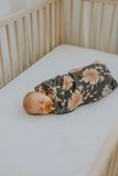 Muslin Swaddle - Charcoal Grey Peony Blooms