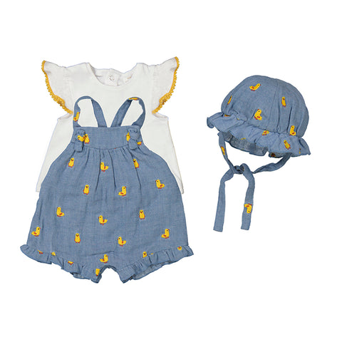 Mayoral Baby Romper Tee and Hat Set - Yellow Duckies