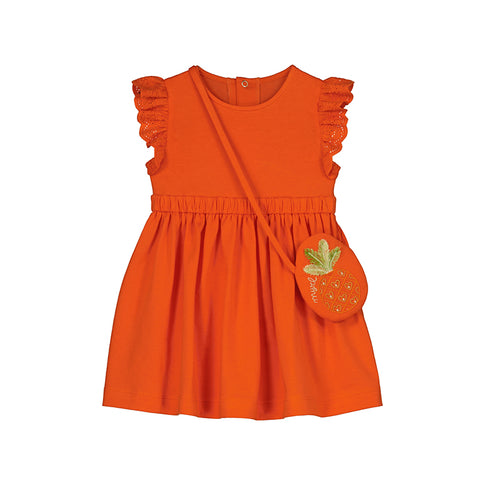 Mayoral Dress with Handbag- Tangerine