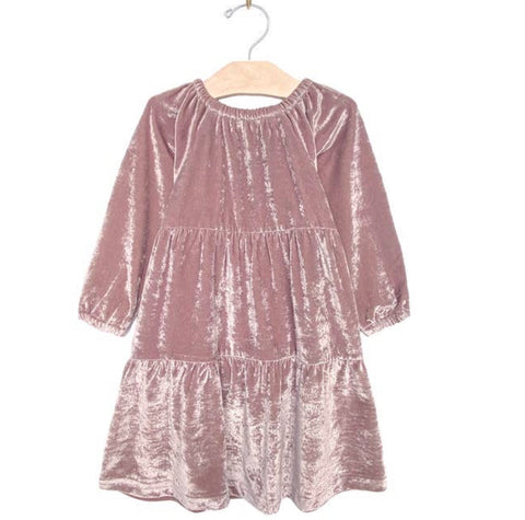 City Mouse - Tiered Velour Dress/ Dusty Pink