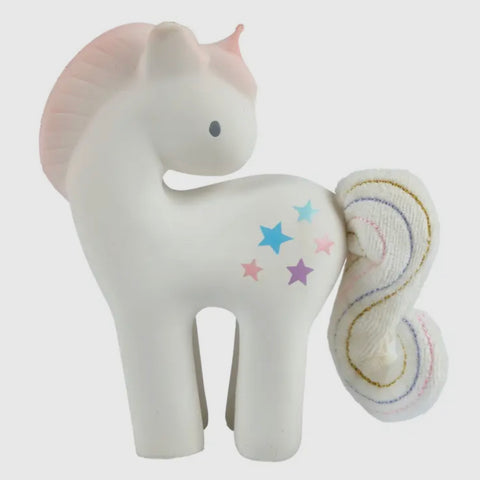 Tikiri Toys Natural Rubber Rattle W/ Crinkle Tail - Cotton Candy Unicorn