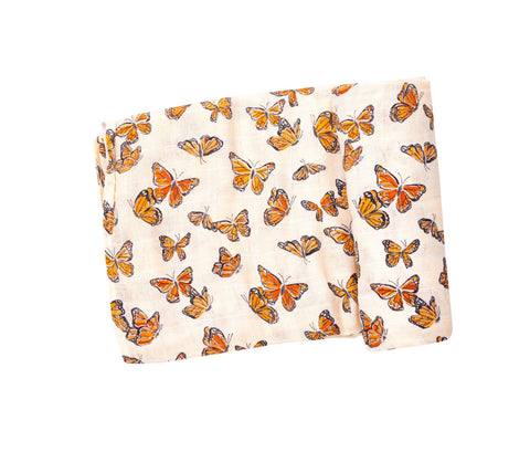 Angel Dear Muslin Swaddle Blanket - Painted Monarch Butterflies