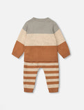 Deux Par Deux Color Block Sweater & Striped Pant Knit Set - Fox