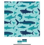 Kickee Bamboo Print Convertible Zipper Footie - Summer Sky Shark Week