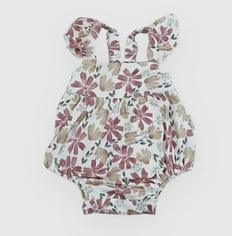 Bamboo Sleeveless Ruffle Bubble Romper - Watercolor Floral