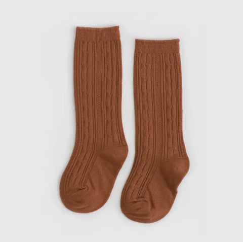 Cable Knit Knee High Socks - Sugar Almond