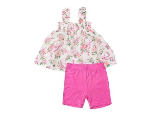 Ruffle Strap Smocked Top & Bloomer- Coquette Bows