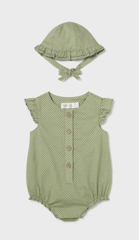 Baby Bubble Overall w/Hat - Sage Dot