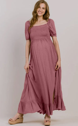 Hello Miz Maternity Slit Maxi Dress - Mauve