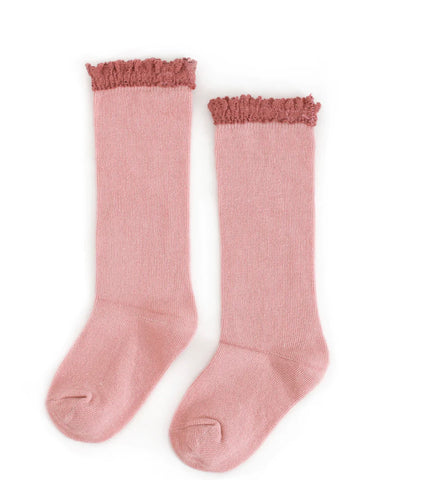Lace Top Knee High Socks - Blush/ Mauve