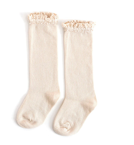 Lace Top Knee High Socks - Vanilla