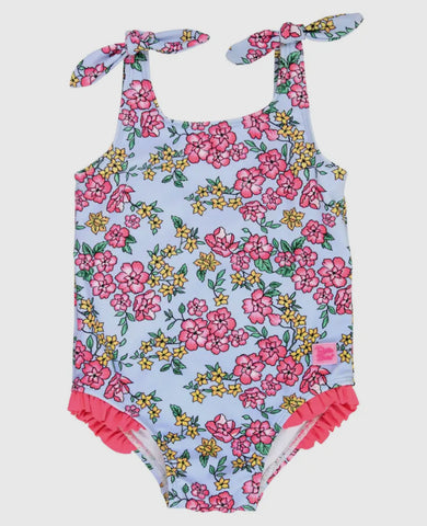 Tie Shoulder One Piece - Cheerful Blossoms