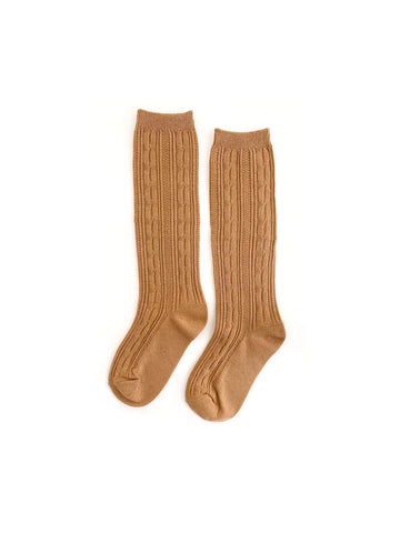 Cable Knit Knee High Socks - Biscotti