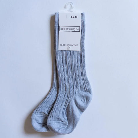 Cable Knit Knee High Socks - Powder Blue