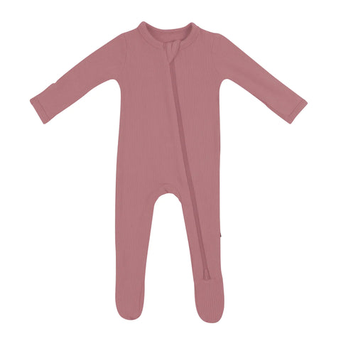 Kyte Baby Ribbed Bamboo Zipper Footie - Dusty Rose