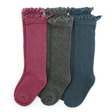 Little Stocking Co. Fancy Lace Top 3-Pack - Academy (Charcoal/French Blue/Mulberry)