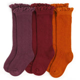 Little Stocking Co. Fancy Lace Top 3-Pack - Autumn (Plum/Pumpkin Spice/Burgundy)