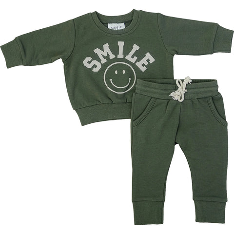 Mebie Baby Smile French Terry Set- Olive