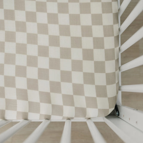 Muslin Crib Sheet - Taupe Checkered