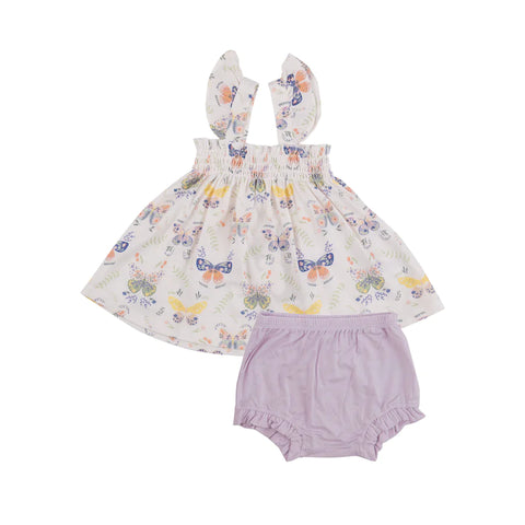 Ruffle Strap Smocked Top & Diaper Cover - Botany Butterflies