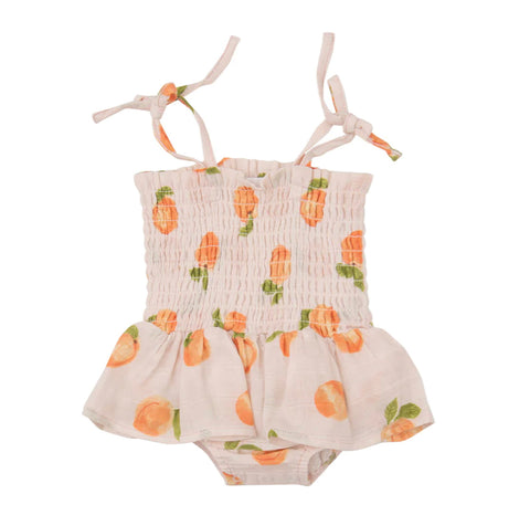 Smocked Bubble with Skirt- Peaches