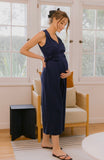 Hello Miz Wrap Maternity/Nursing Flared Jumpsuit - Navy