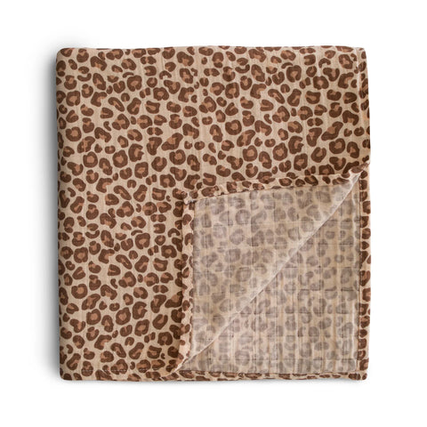 Mushie Organic Cotton Muslin Swaddle Blanket - Leopard