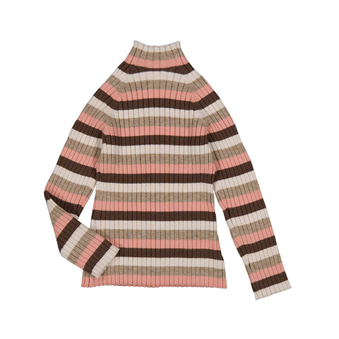 Ribbed Mockneck Sweater - Striped Beige/Blush