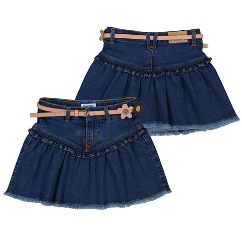 Denim Skirt with Belt - Medium Wash