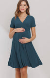 Hello Miz V-Neck Short Sleeve Maternity Dress - Teal
