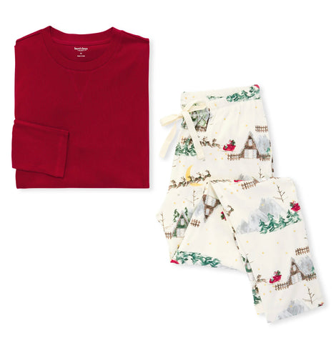 Adult Mens Pocket Tee & Lounge Pants PJ Set- Santa’s Sleigh