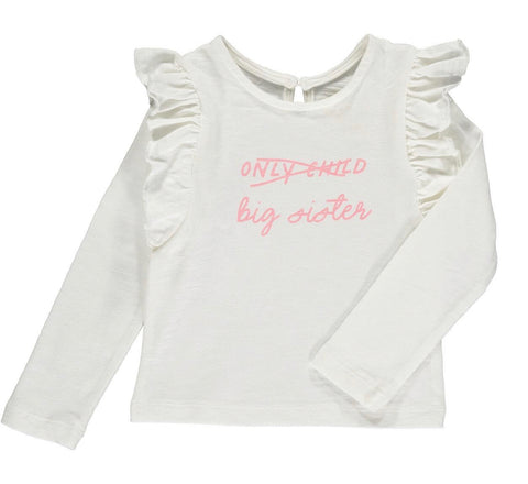 Tiny Victories Long Sleeve Shirt With Ruffle- White “Big Sister”