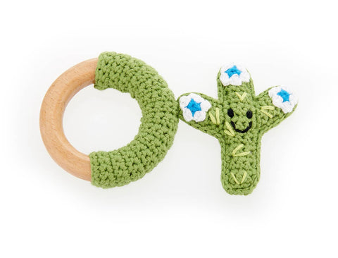 Pebble Knit Wooden Teether- Cactus