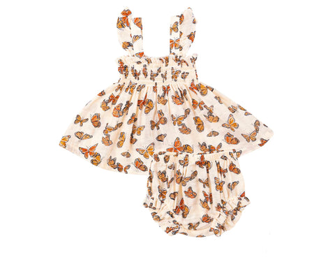 Ruffle Strap Smocked Top & Bloomer- Painted Monarch Butterflies