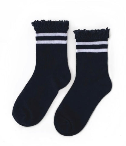 Midi Lace Ankle Socks - White Stripes