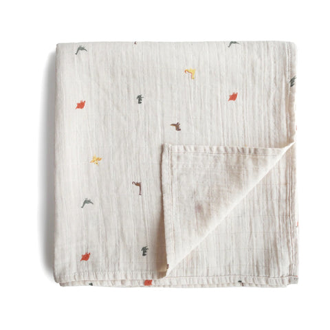 Organic Cotton Muslin Swaddle Blanket - Dinosaur