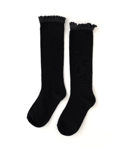 Lace Top Knee High Socks - Black