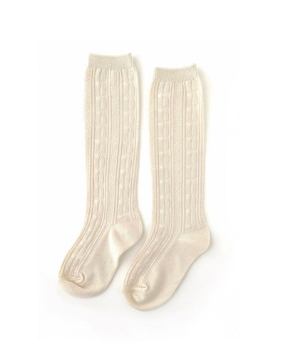 Cable Knit Knee High Socks - Vanilla