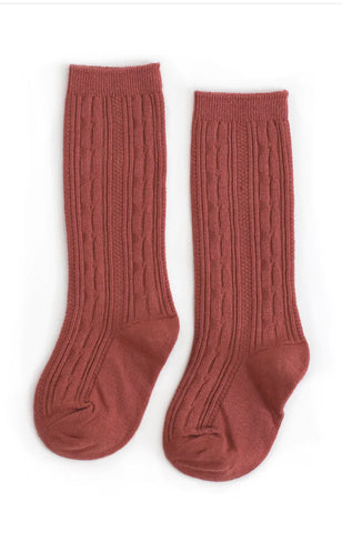 Cable Knit Knee High Socks - Rust