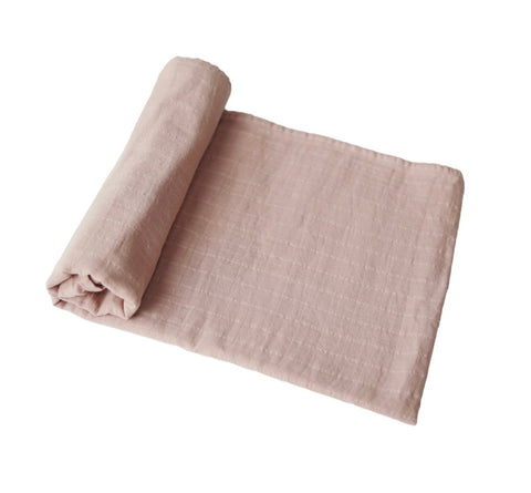 Mushie Organic Cotton Muslin Swaddle Blanket - Blush
