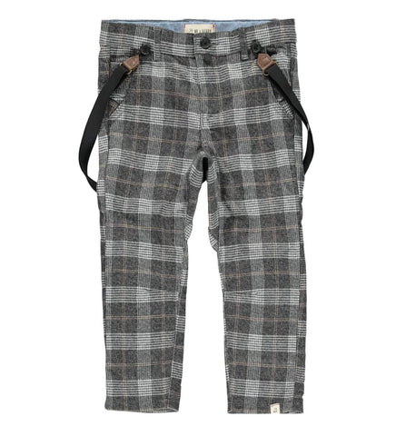 Me & Henry Bradford Pants with Removable Suspenders- Grey Plaid