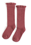 Fancy Lace Top Knee High Socks - Mauve Rose