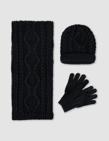 Abel & Lula Shimmery Hat-Scarf-Gloves Set - Black