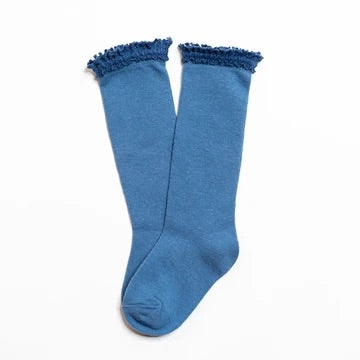 Lace Top Knee High Socks - Denim