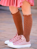Fancy Lace Top Knee High Socks - Brownie