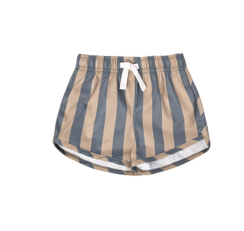 Quincy Mae Boys Swim Shorts - Ocean + Latte Stripe