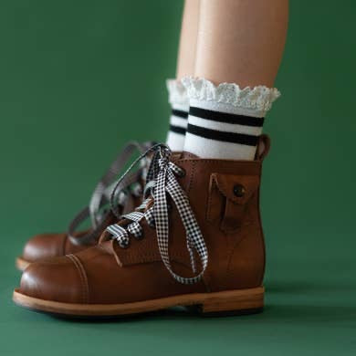 Midi Lace Ankle Socks - Black Stripe