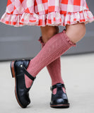 Fancy Lace Top Knee High Socks - Mauve Rose