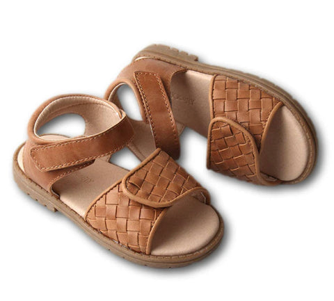 Consciously Baby Leather Woven Sandal - Walnut